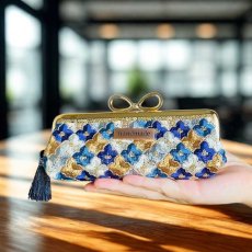 画像10: 送料無料【動画付！初めてさんの縫うがま口キット】クリスマス限定インド刺繍リボンペンケース（ブルー） (10)